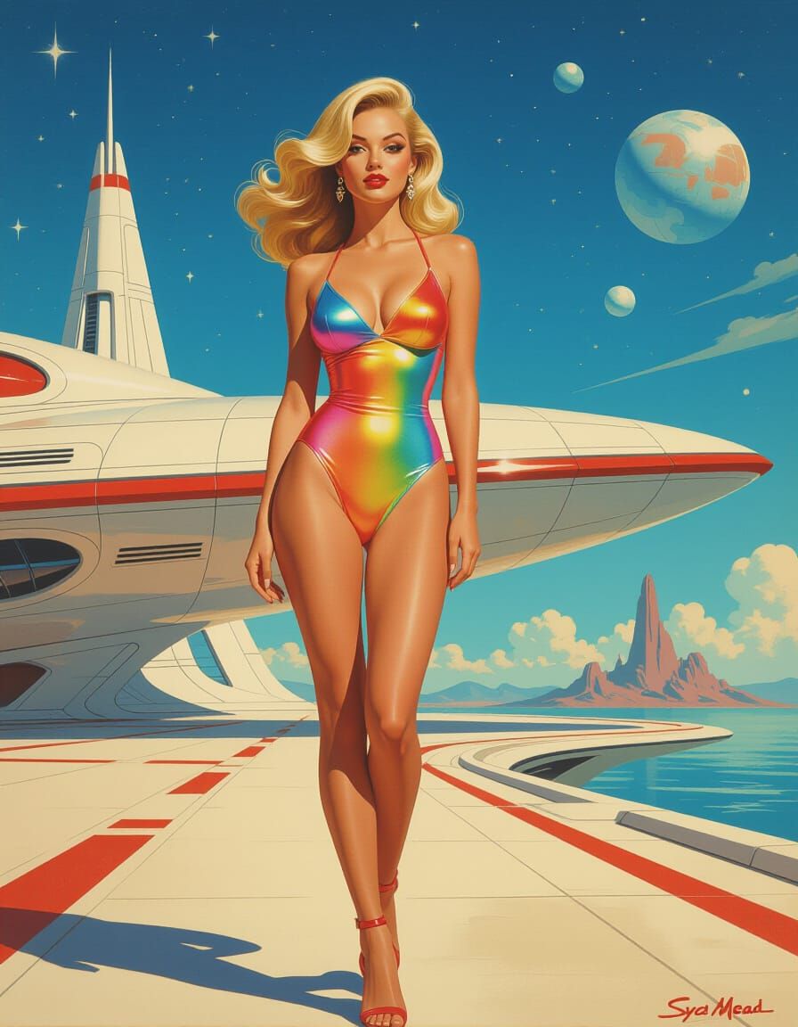Retro Sci-Fi Pinup in Syd Mead Style
