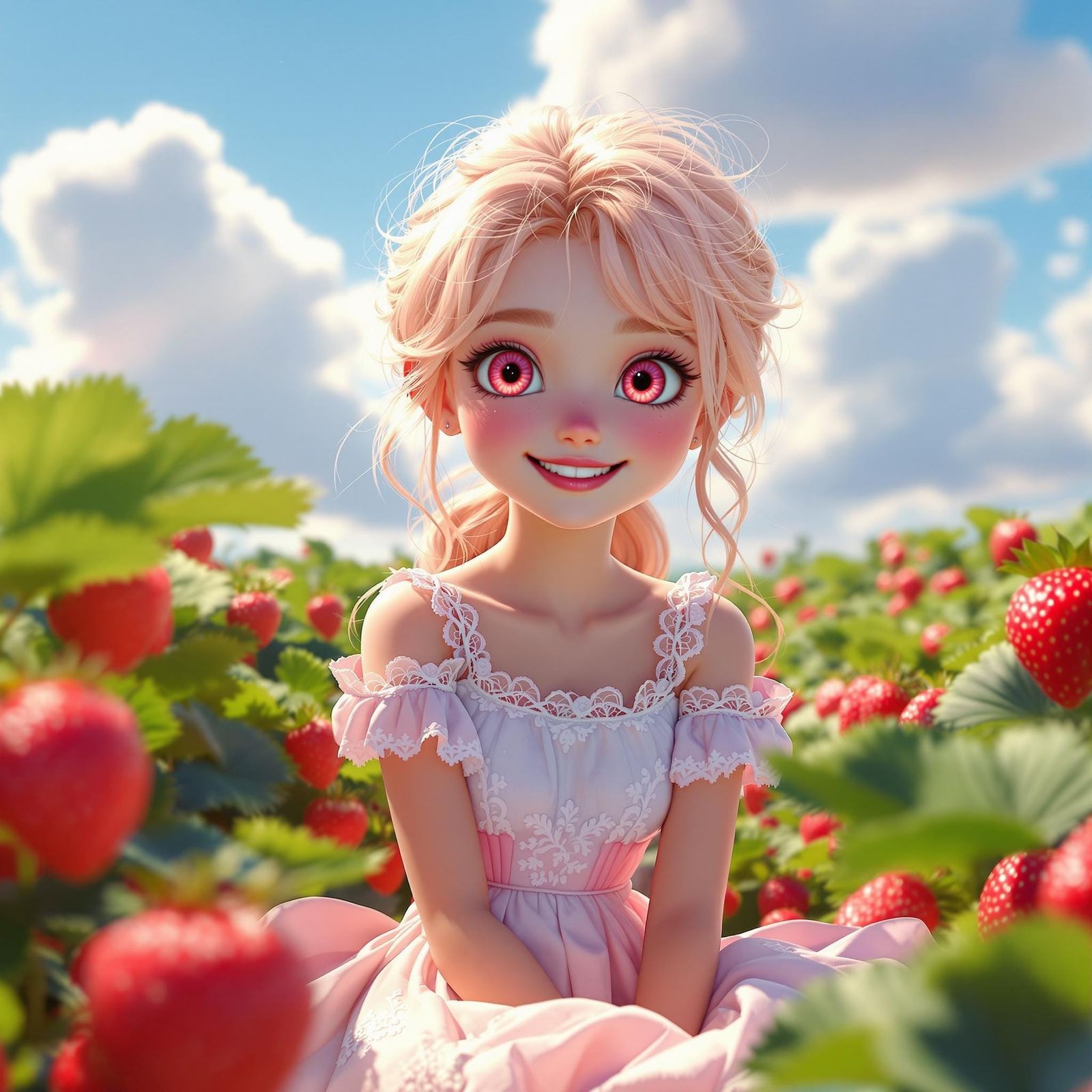 Enchanted Strawberry Field Beauty in 3D Digital Art