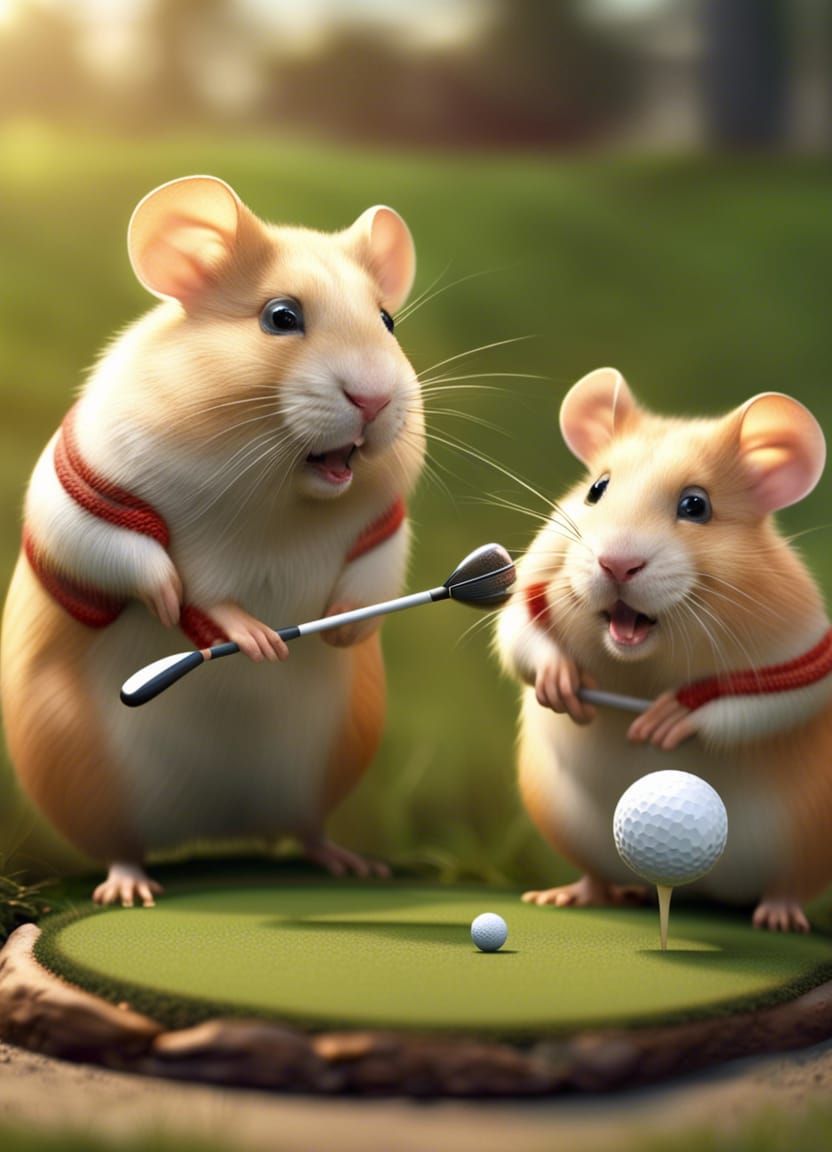 Hamsters Playing Golf: A Detailed Matte Painting