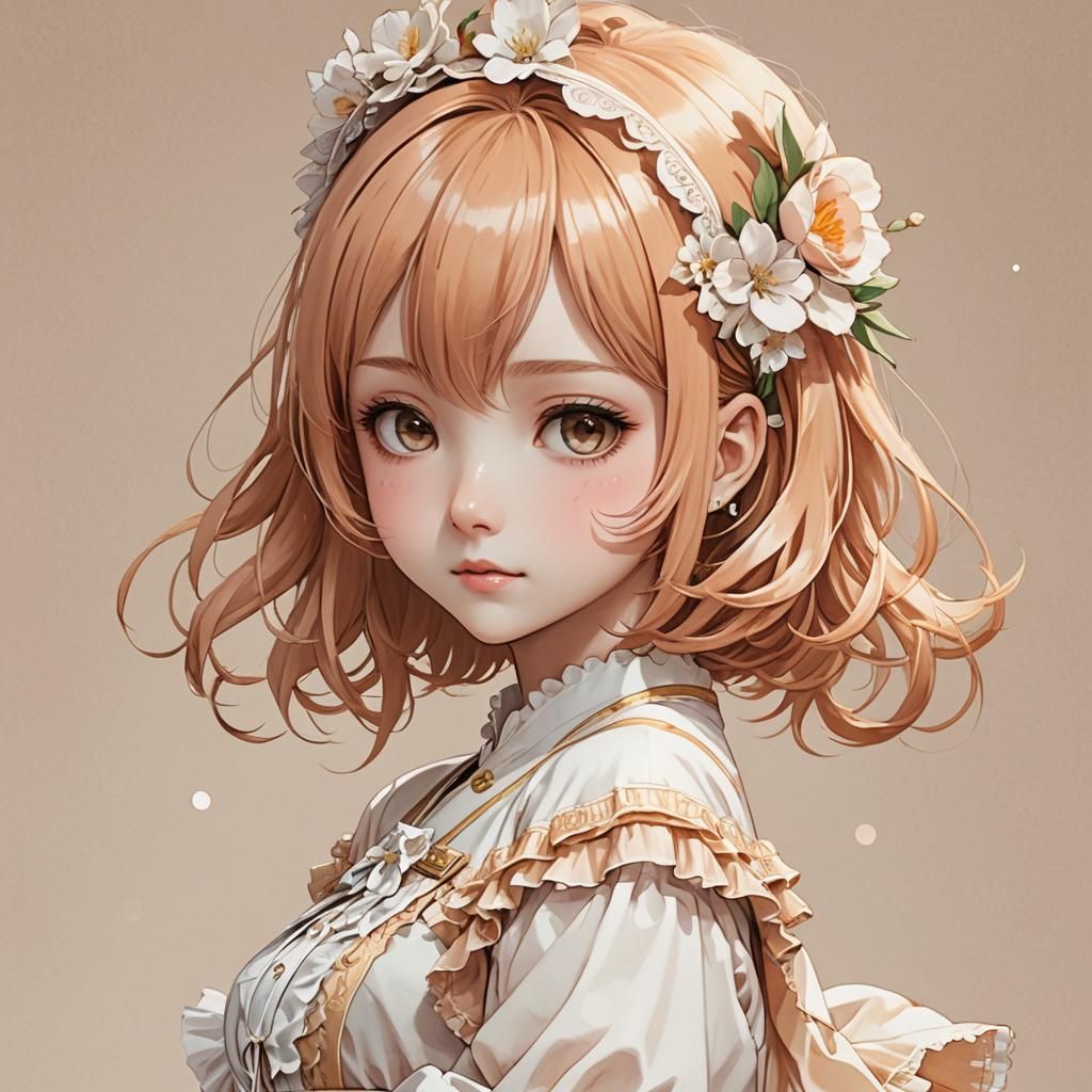 Anime Girl with Apricot Hair in Fetal Position