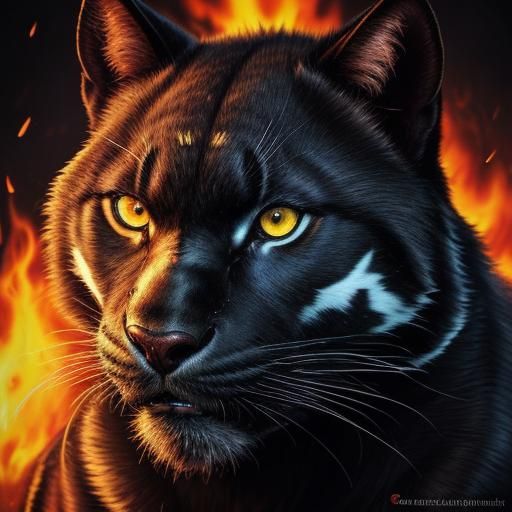 Furious Black Panther in Firelight: Wildlife Concept Art