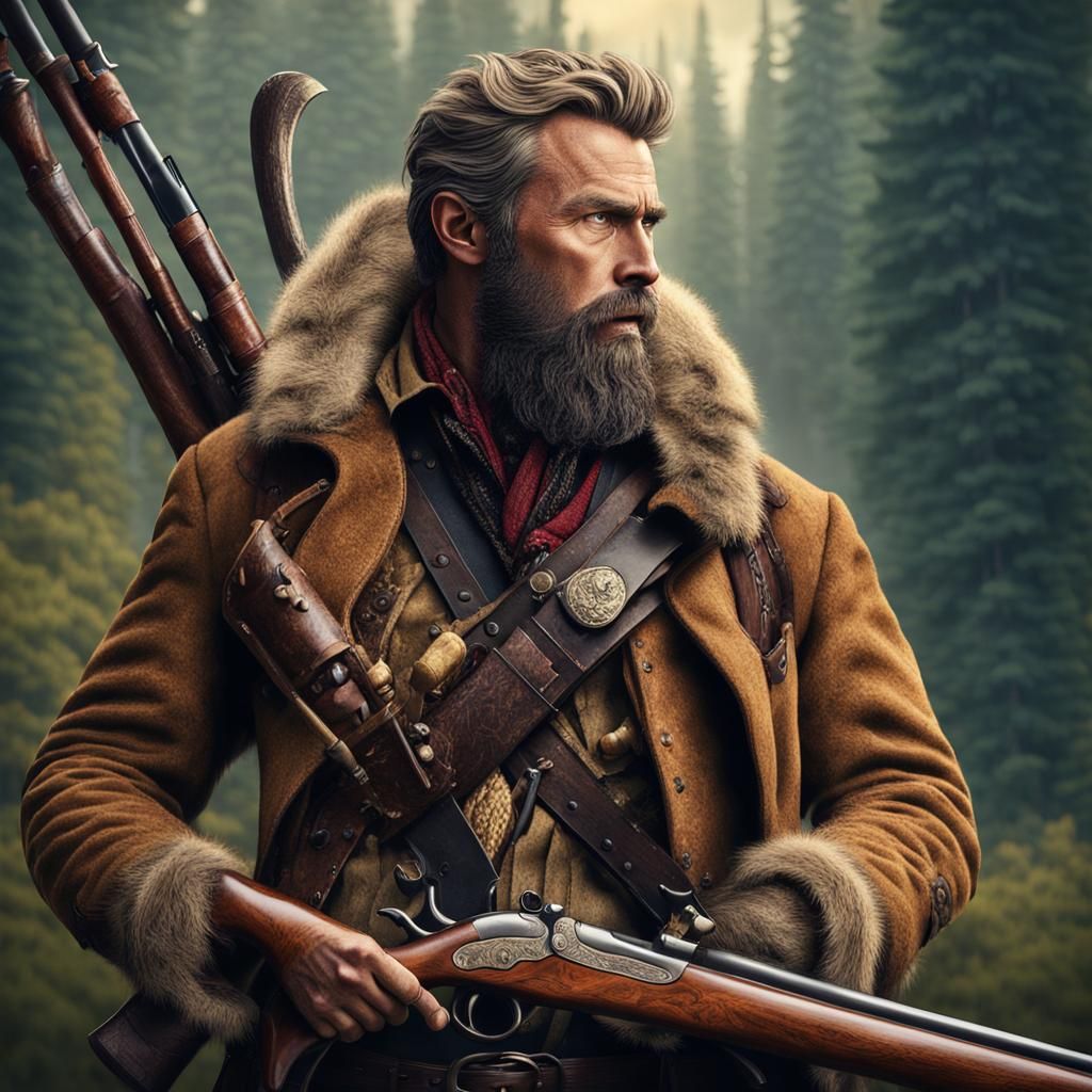 Bear-Headed Mountain Man with Flintlock Rifle