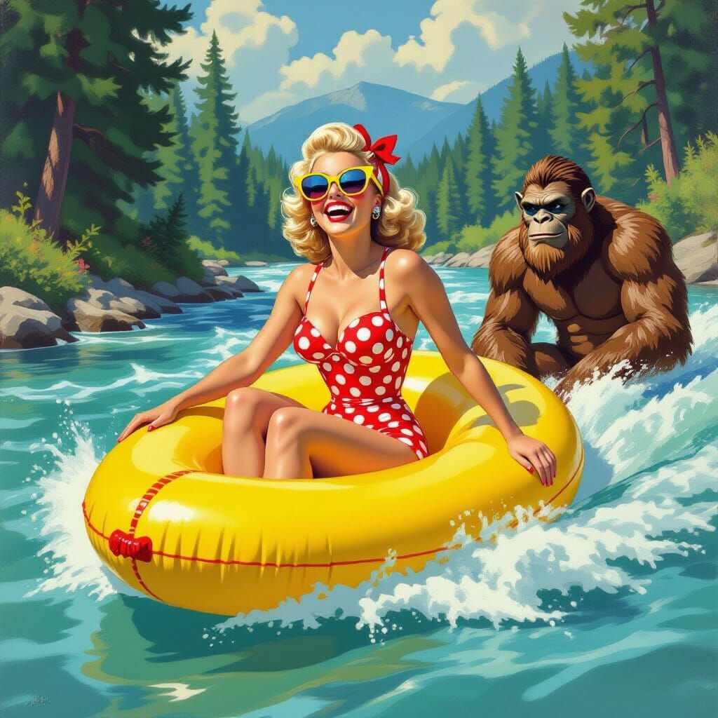Pin-Up Girl's Wild Ride: A Pop Art Sasquatch Sighting