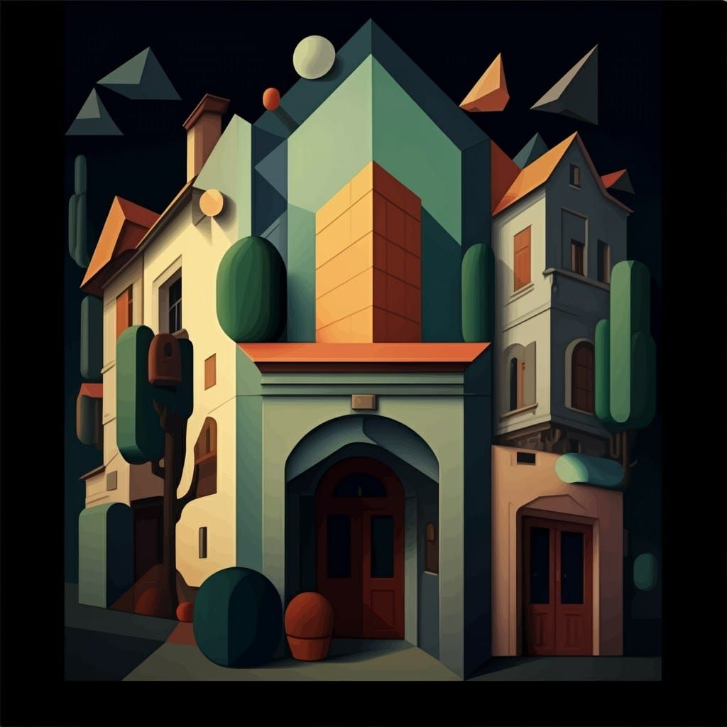 Geometric Volkskunst in Cubist Art Deco Style