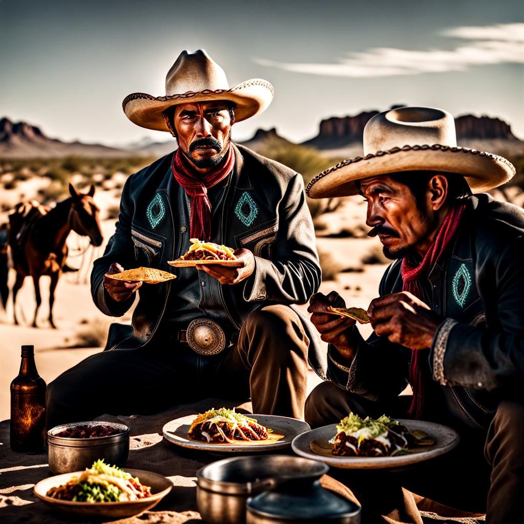 Mexican cowboys having lunch in the desert 🏜️
