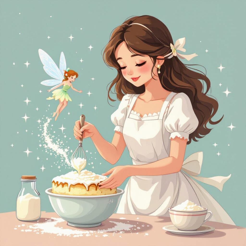 Enchanting Fairy Emerges from Cake in Whimsical Style