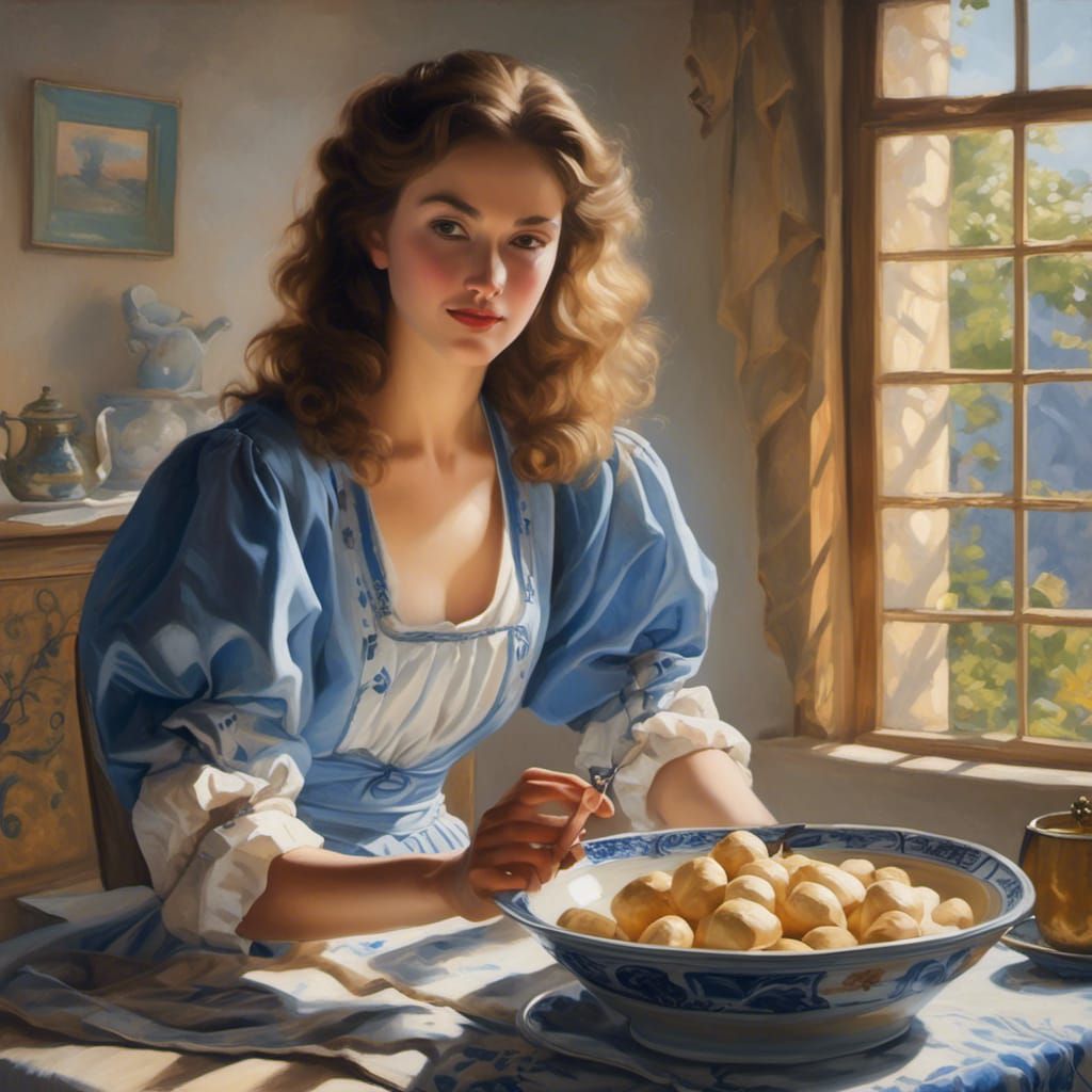 Renaissance Portrait of Hands Rolling Dough