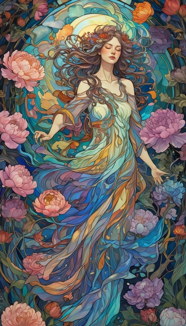 Goddess of Liquid Rainbows: A 3D Rendered Masterpiece