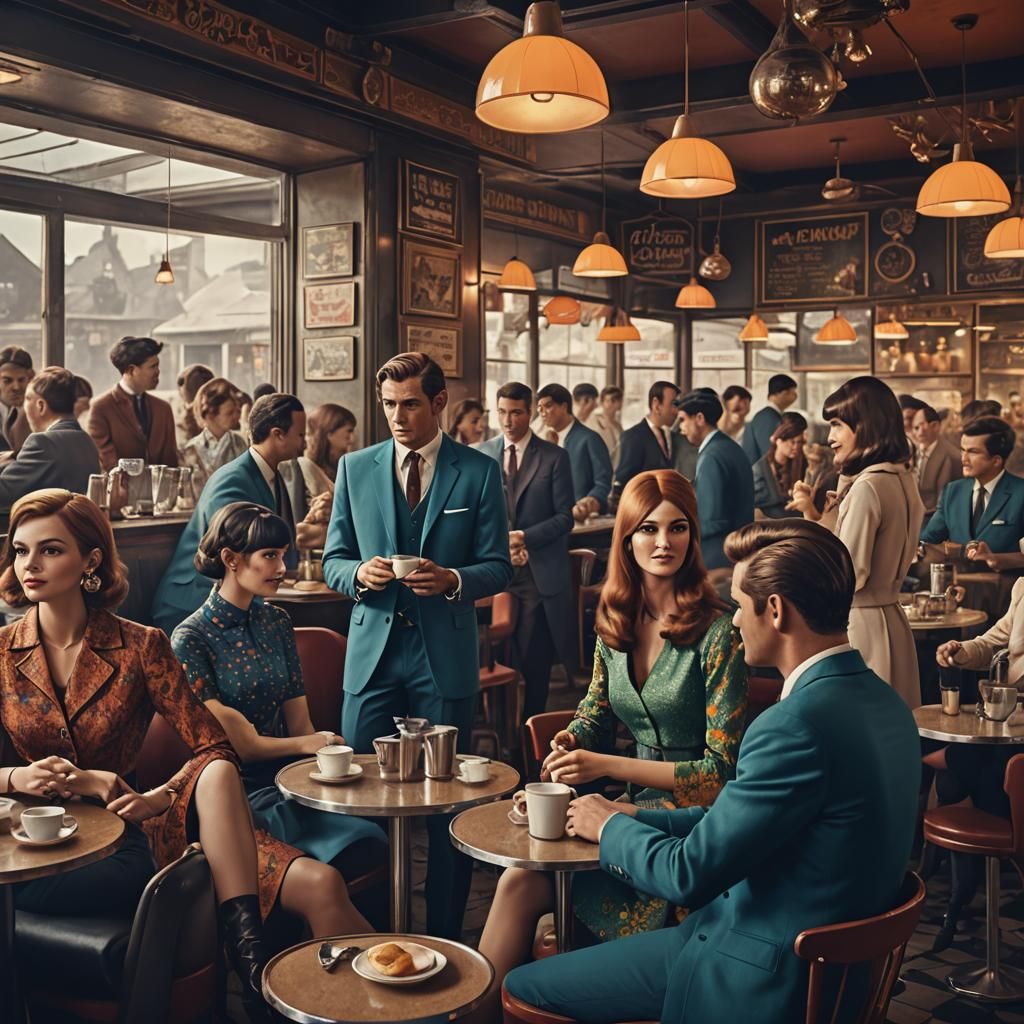 1960s Cafe Scene in Detailed Matte Painting