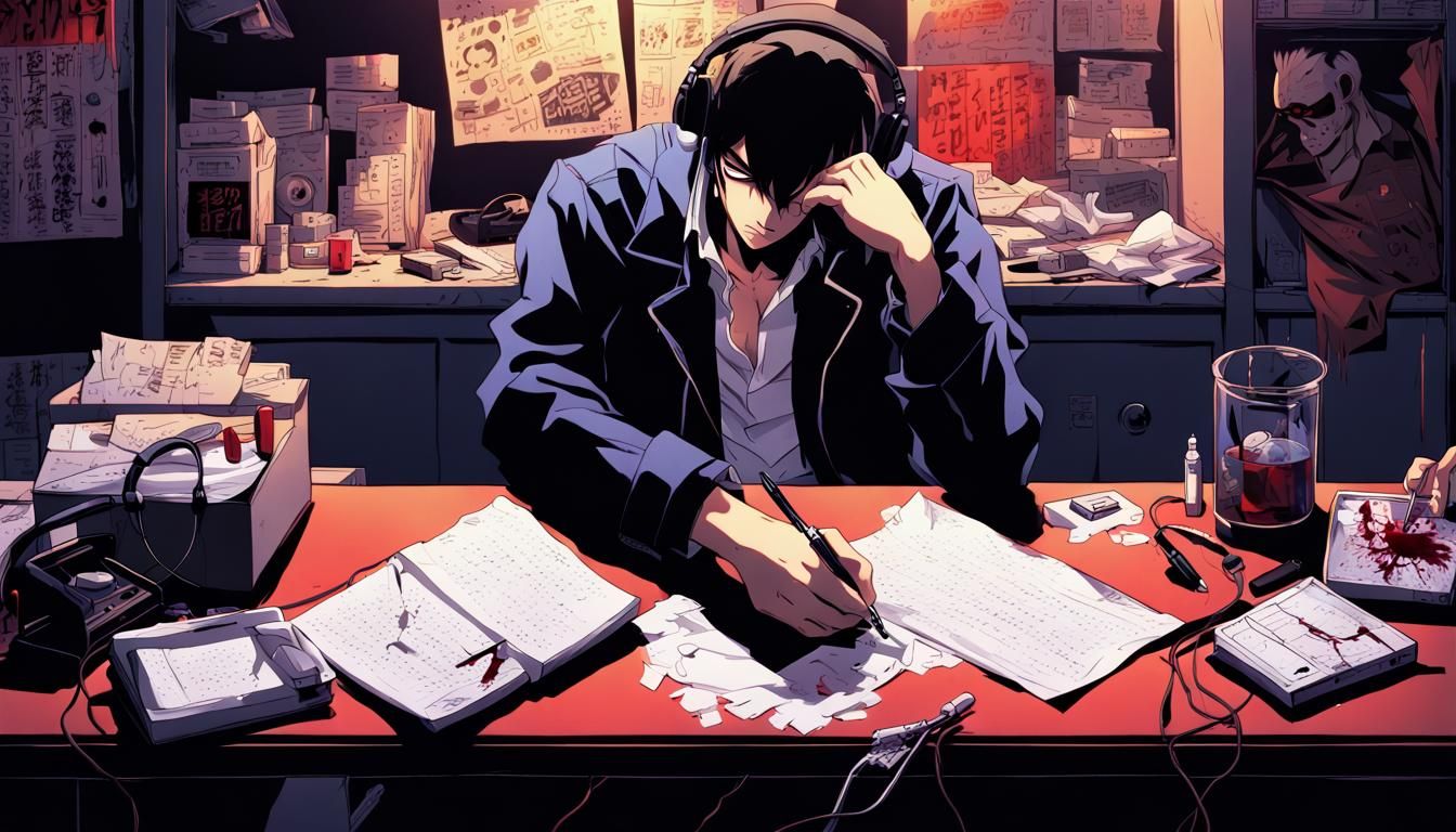 Retro Anime Art of Gangster Writing at Night