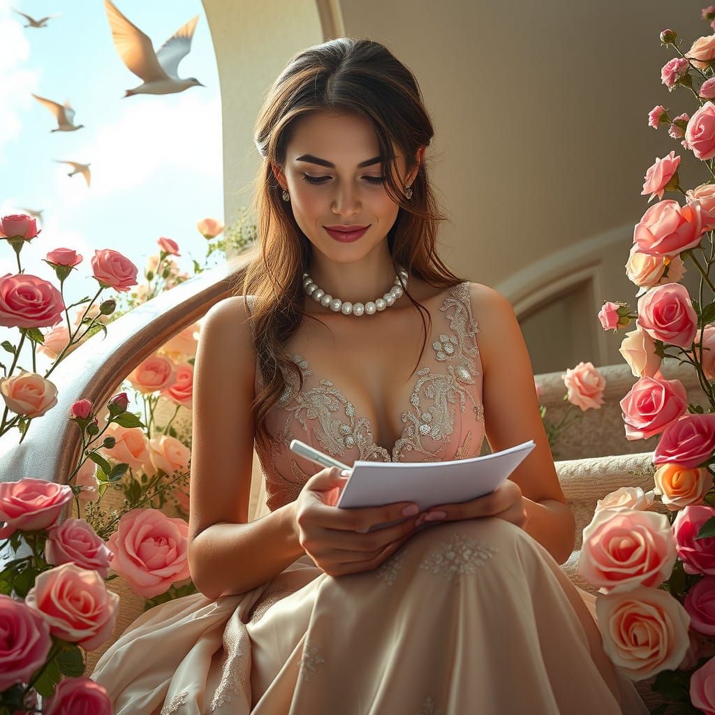 Luxurious Lady in a Whimsical Castle Setting