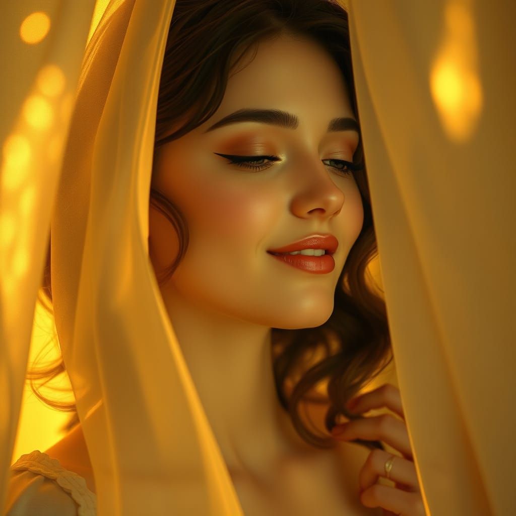 Woman with Gentle Smile in Art Nouveau Style