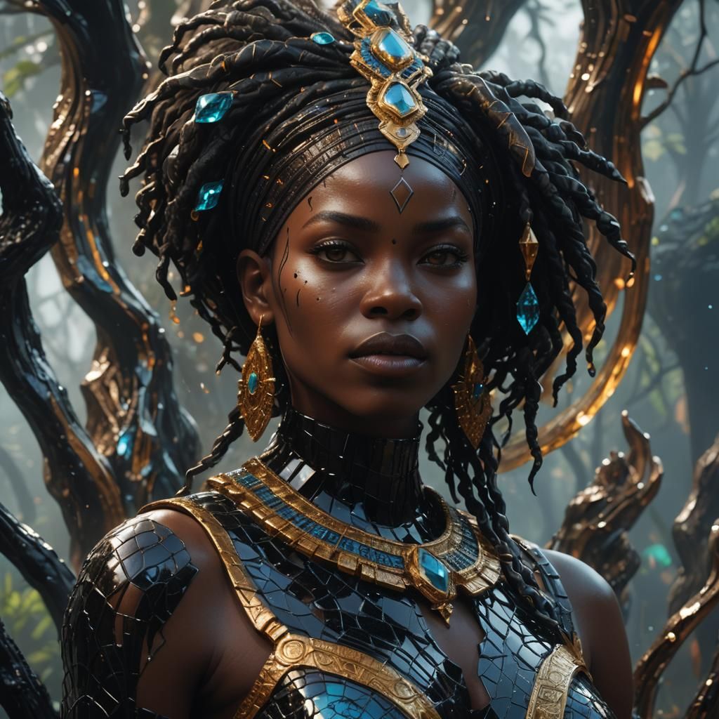 Glass Black African Woman: Detailed Matte Painting