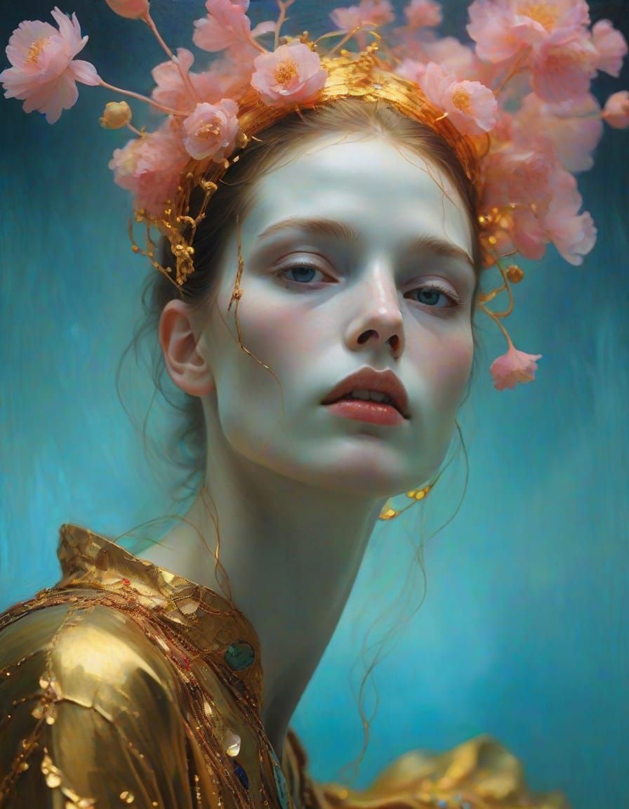 Art Nouveau Portrait in Luxurious Gold and Jewels