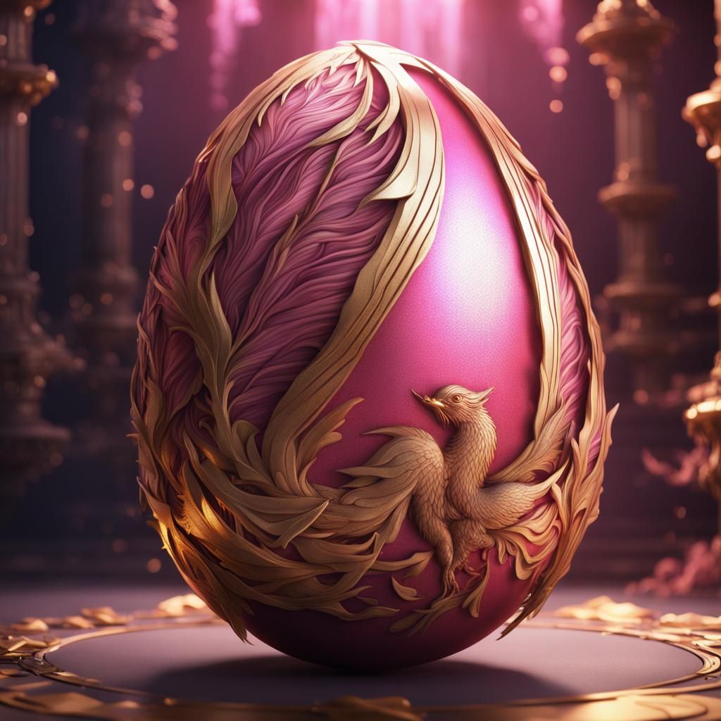 Mystical Pink and Gold Phoenix Egg: Fantasy Art
