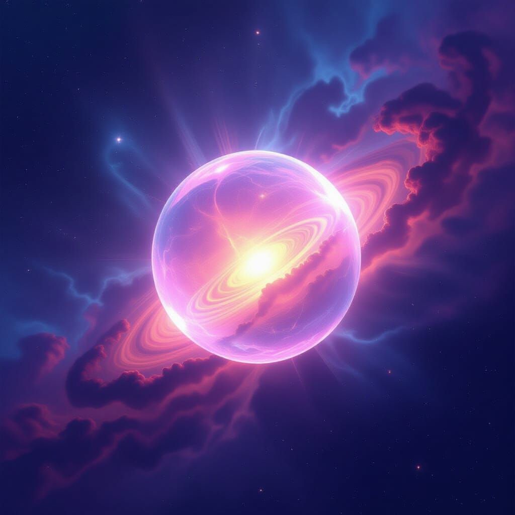Glowing Cosmic Orb in Swirling Nebula