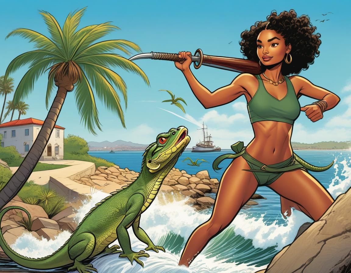 Yara Shahidi Battles Basilisk: Cartoon Illustration