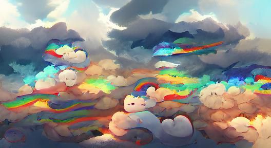 Rainbows and Clouds in a Sky Scene