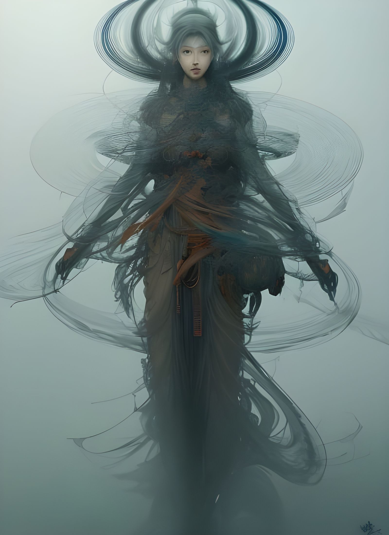 Hyperrealistic Samurai-Human Hybrid in Fluid Acrylic Style