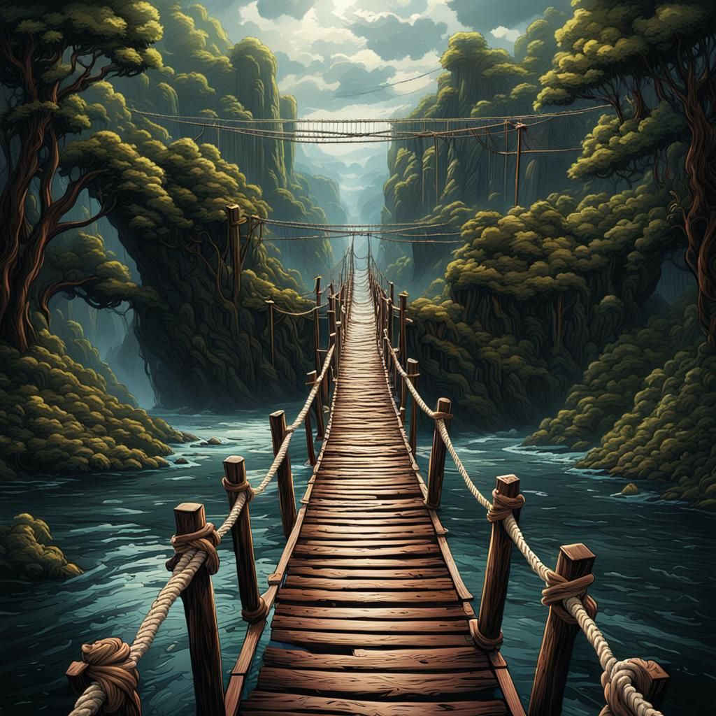 Rope Bridge Over Deep River: Digital Comic Art