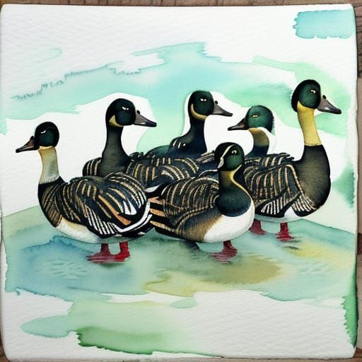 Watercolor Geese in Festive Landscape