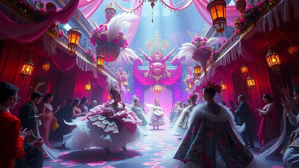 Whimsical Fashion Show in Detailed Matte Painting