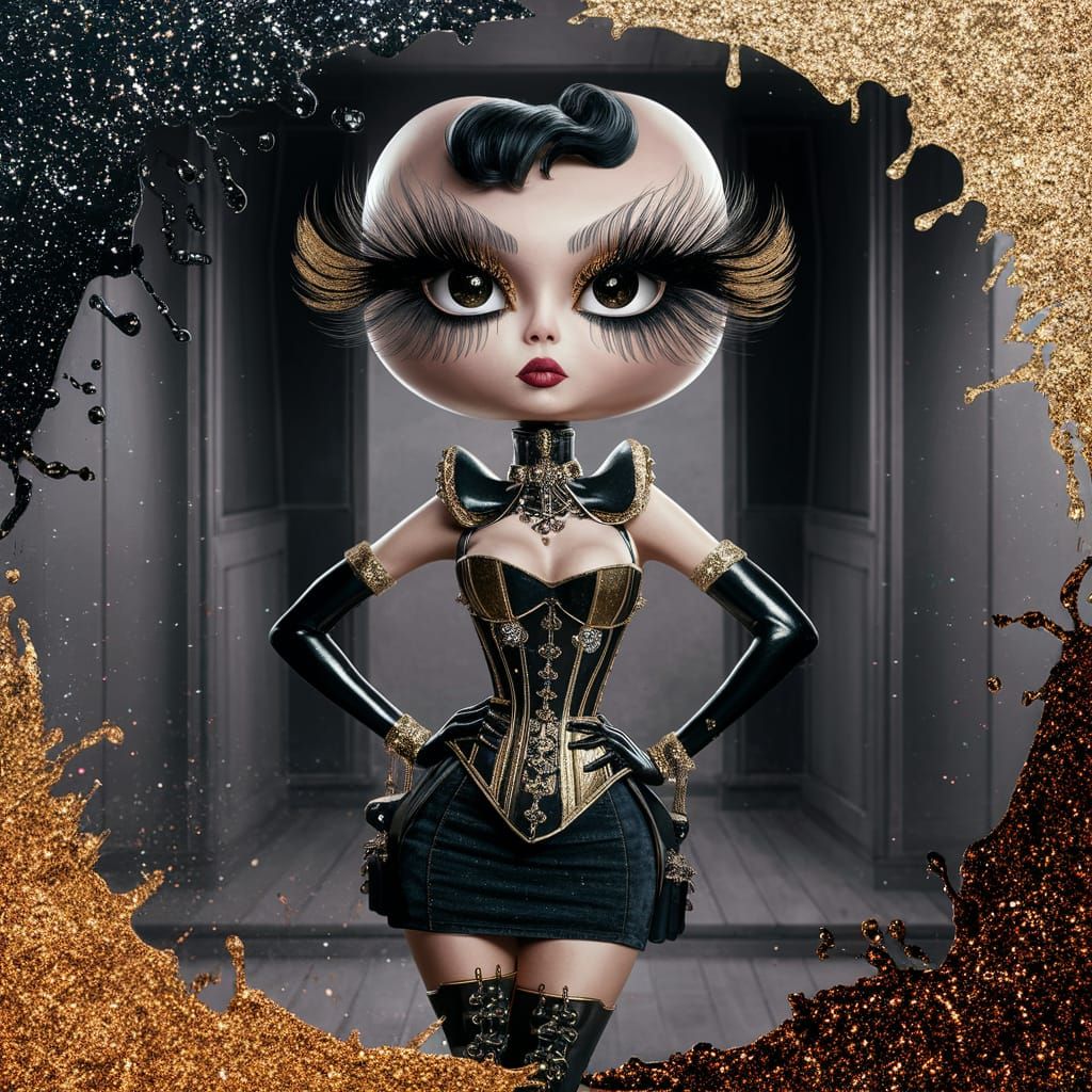 Steampunk Woman with Exaggerated Features in Digital Art