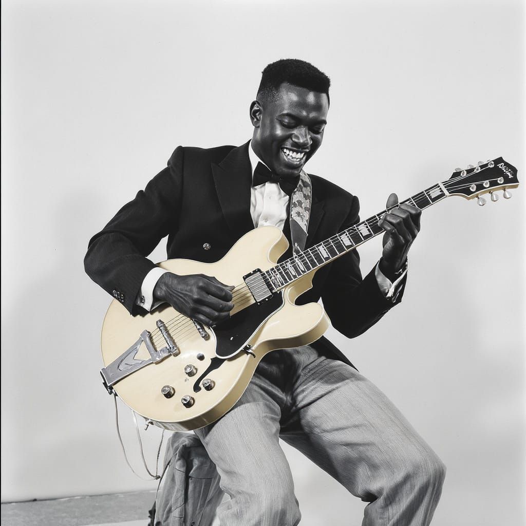 Vintage Portrait of Joyful Musician Playing Guitar