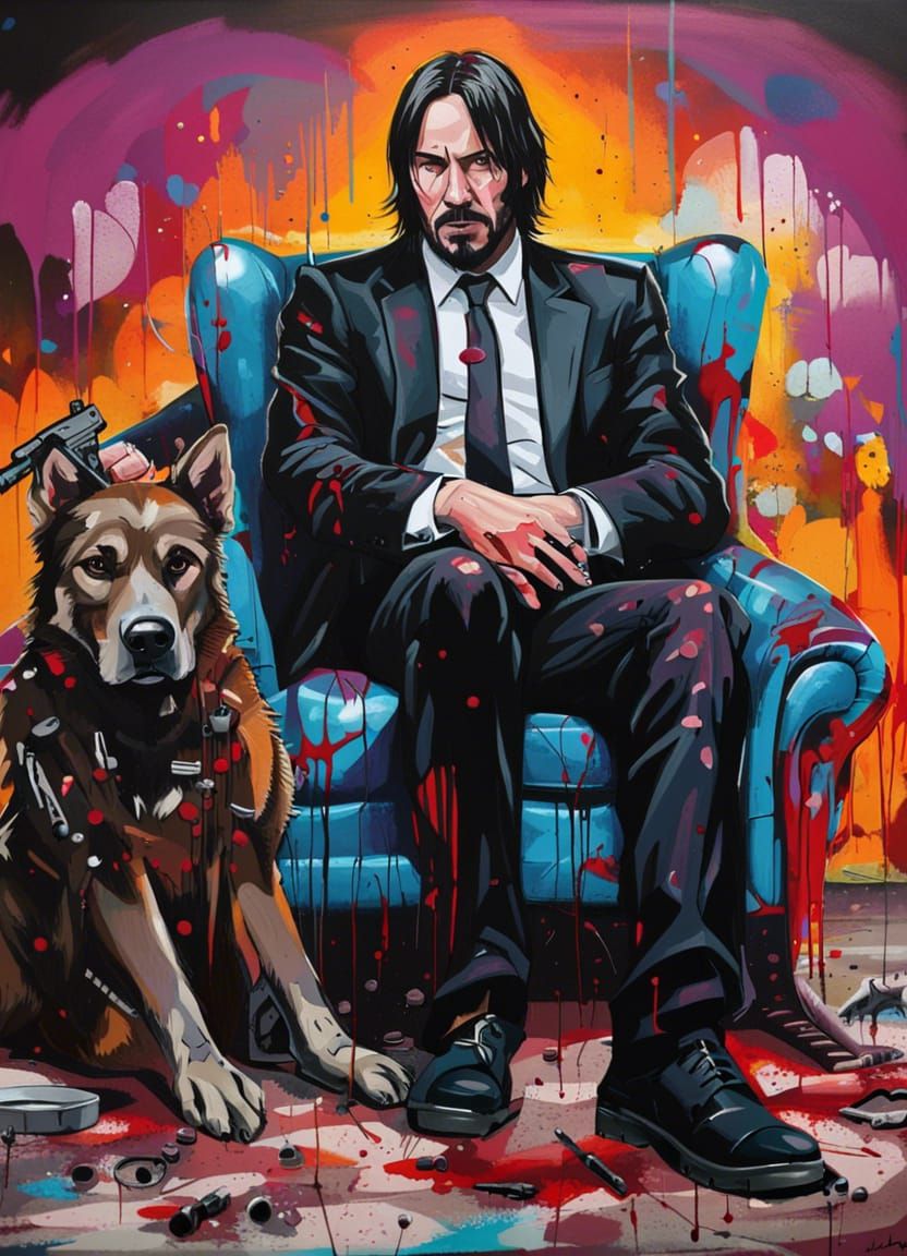 John Wick Graffiti Art in Damaged Room