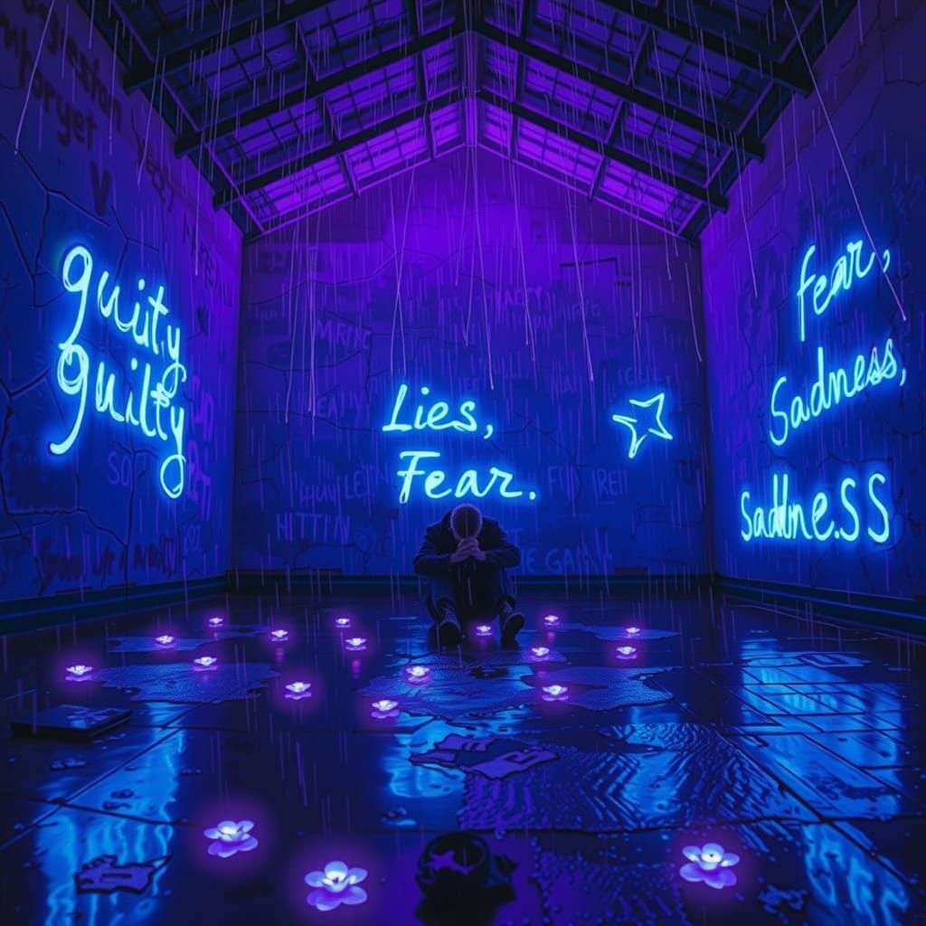 Ethereal Reflection in a Neon-Lit Rainy Night