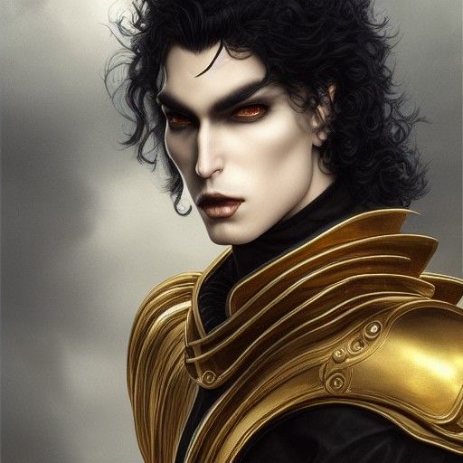 Androgynous Vampire in Gold Armor, Detailed Matte Painting