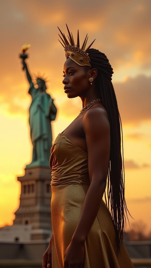 Empowered Woman Reimagines Liberty in Afrofuturist Style