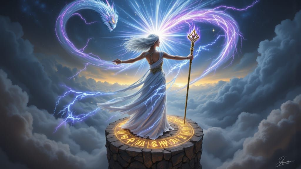 Heroic Sorceress with Cosmic Dragon