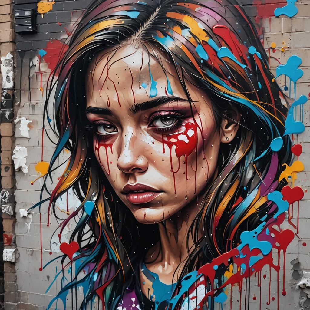Heartbroken Woman in Graffiti Art Style
