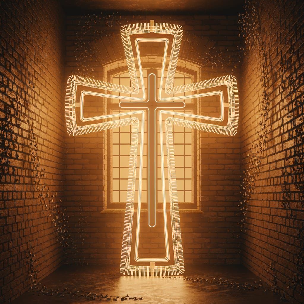 Neon Christian Cross Digital Art Illustration