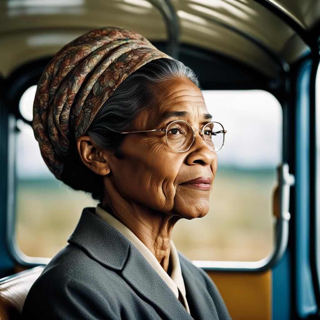 Rosa Parks Portrait in Bus, Professional Photography