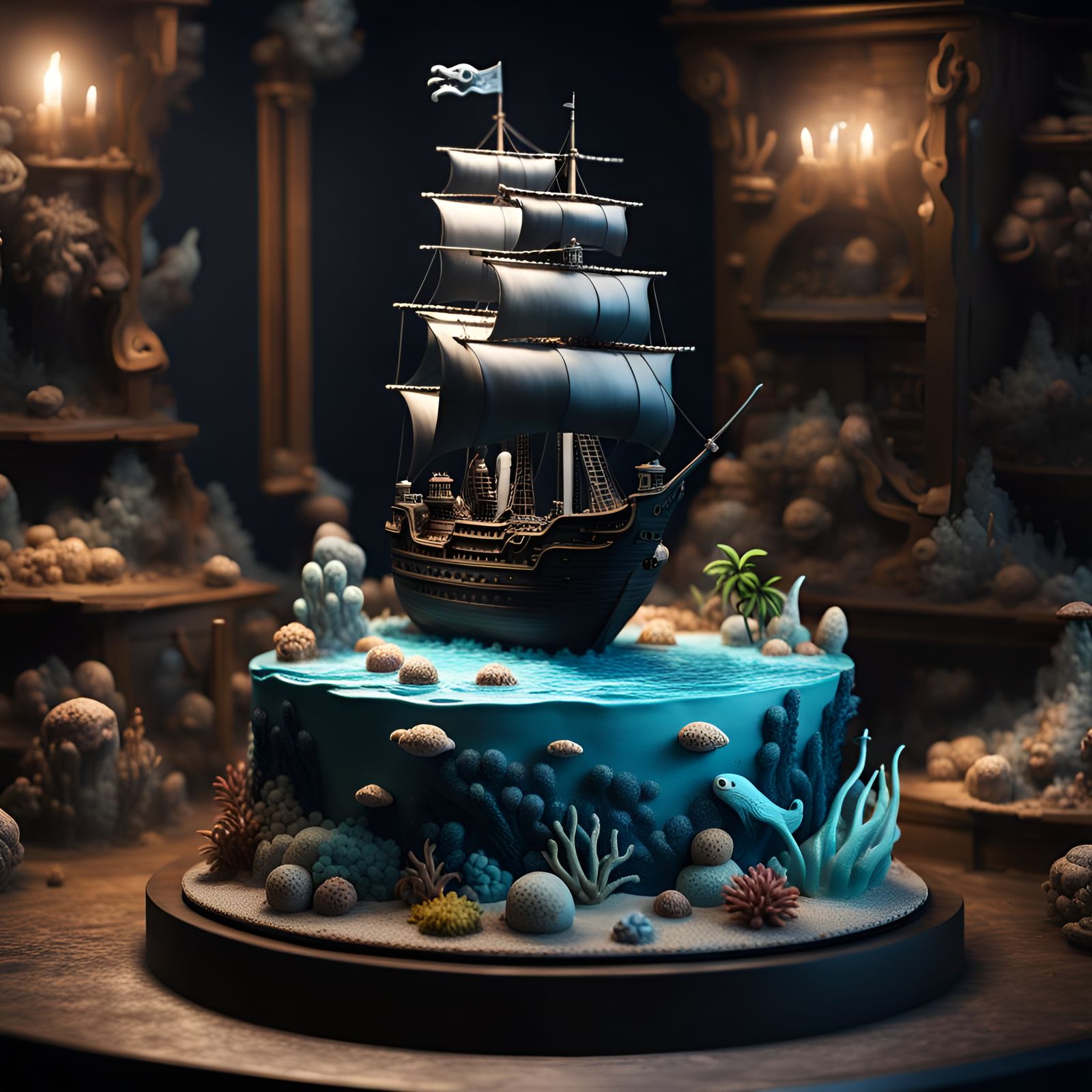 Underwater Cake with Pirate Ship and Kraken