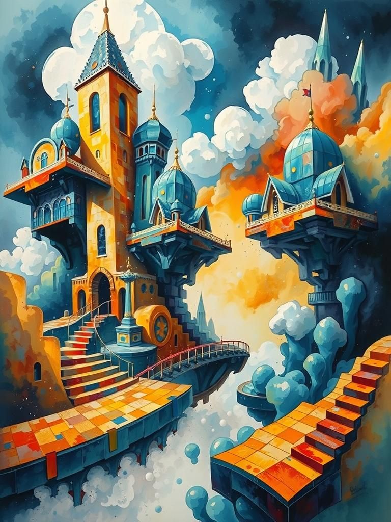 Iridescent Cloud City Dreamscape in Abstract Style