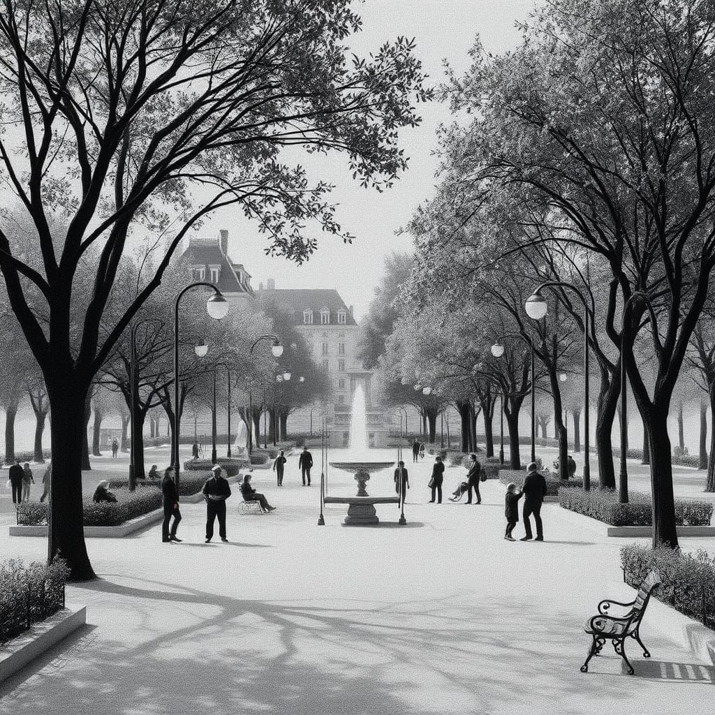 Bioluminescent Steel Thread City Park in Hyperrealism