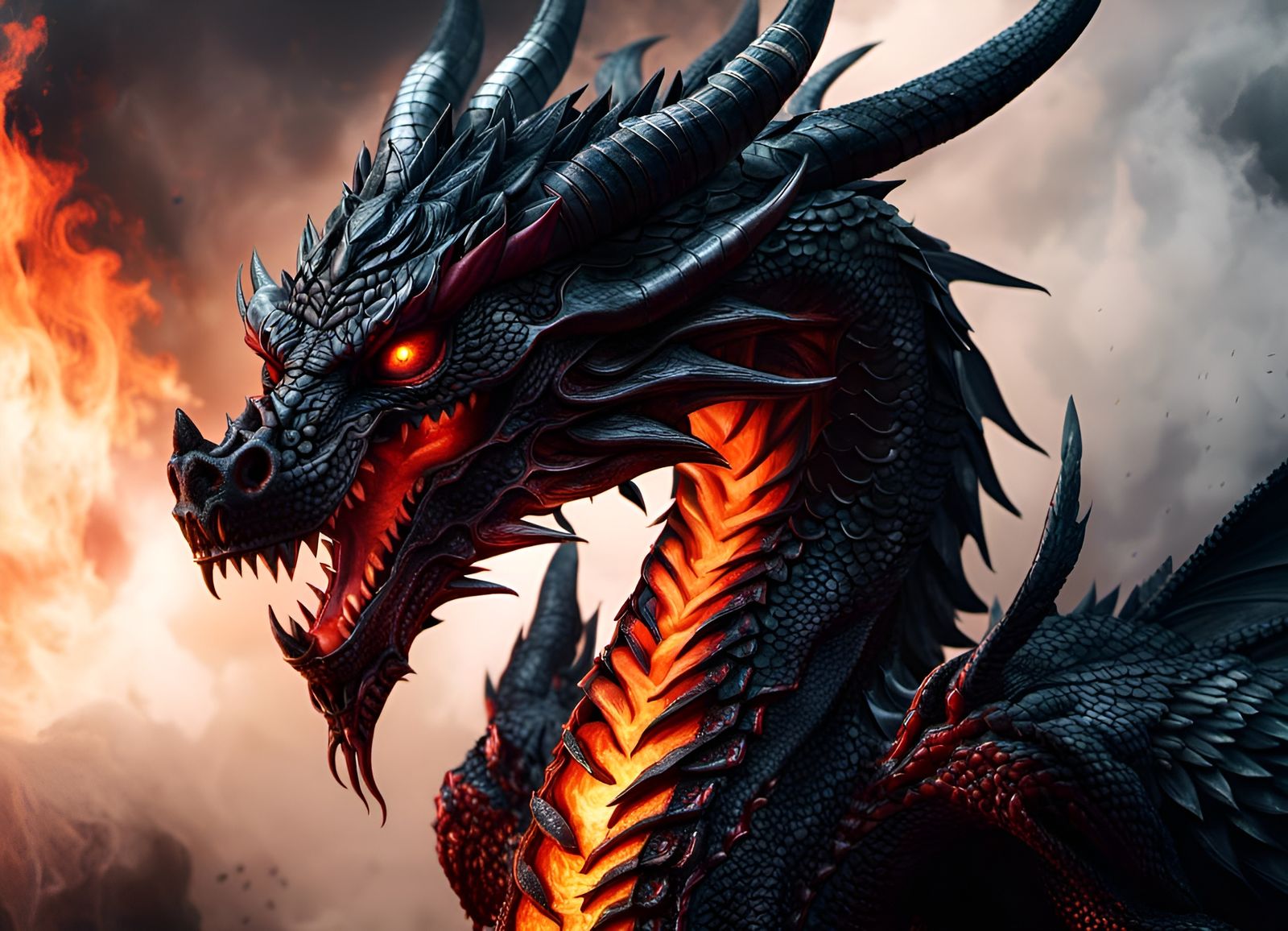 Sinister Hell Dragon Portrait in Cinematic Horror Style