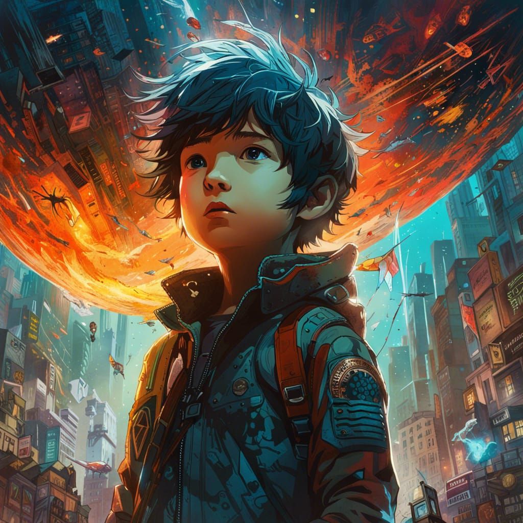 Boy with Laser Eyes in Hyperdetailed Style