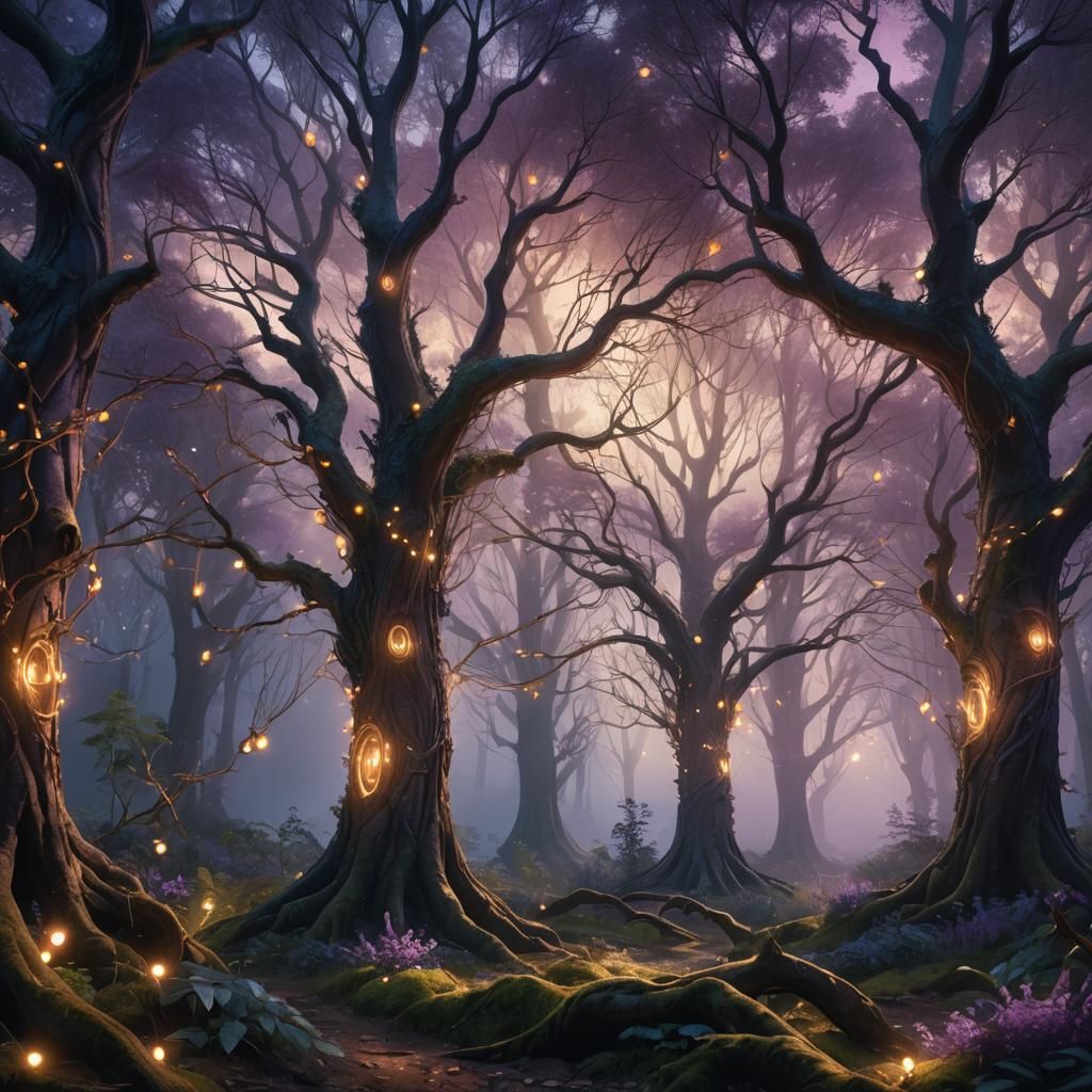 Mystical Forest: Trees Wrapped in Ethereal Lights