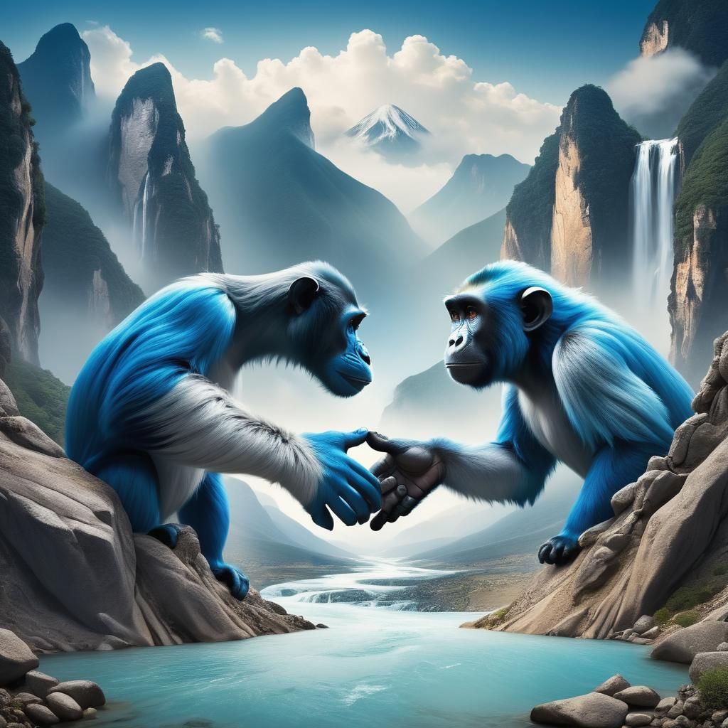 Humorous Surrealism: Mountains Shaking Hands