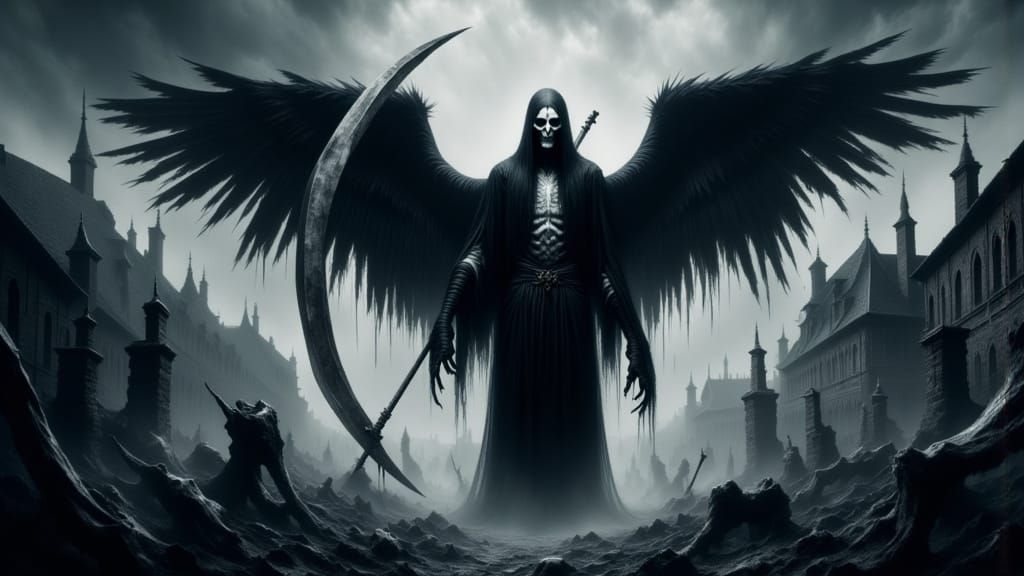 Gothic Angel of Death in Dark, Ominous Medieval Scene