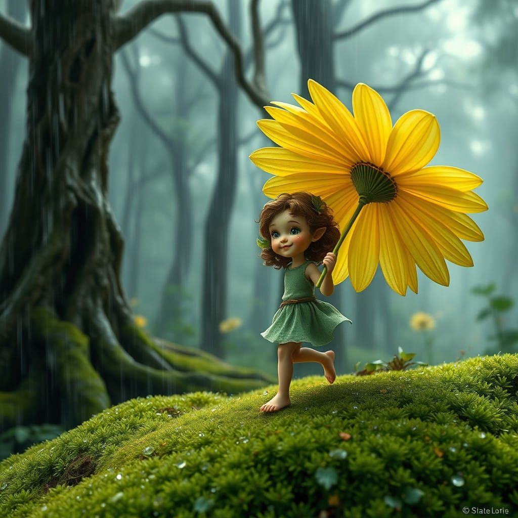 Delicate Pixie in Whimsical Forest Scene