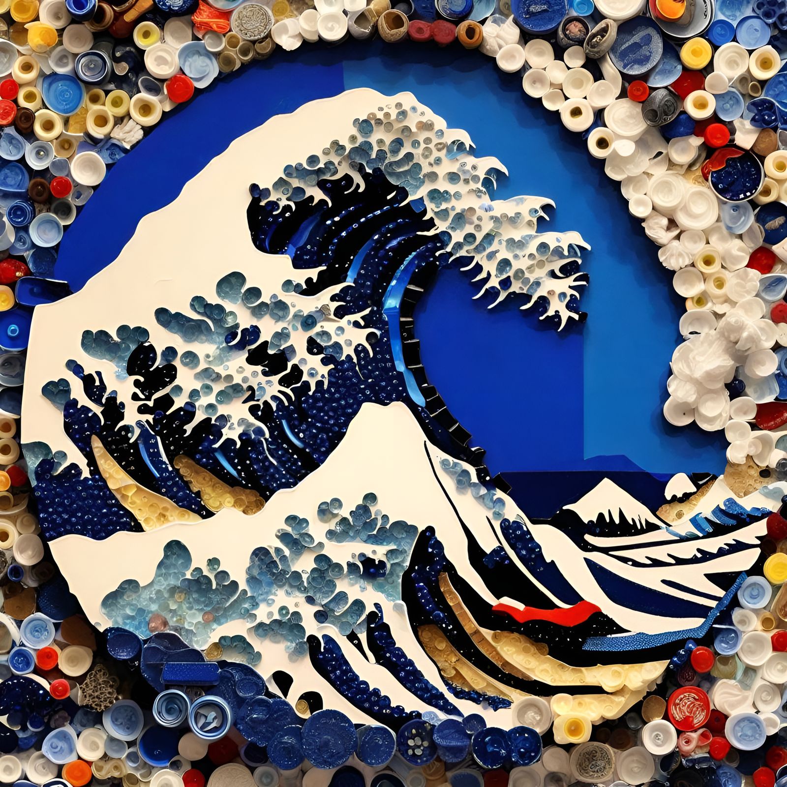 Plastic Great Wave after Hokusai in Collage Style