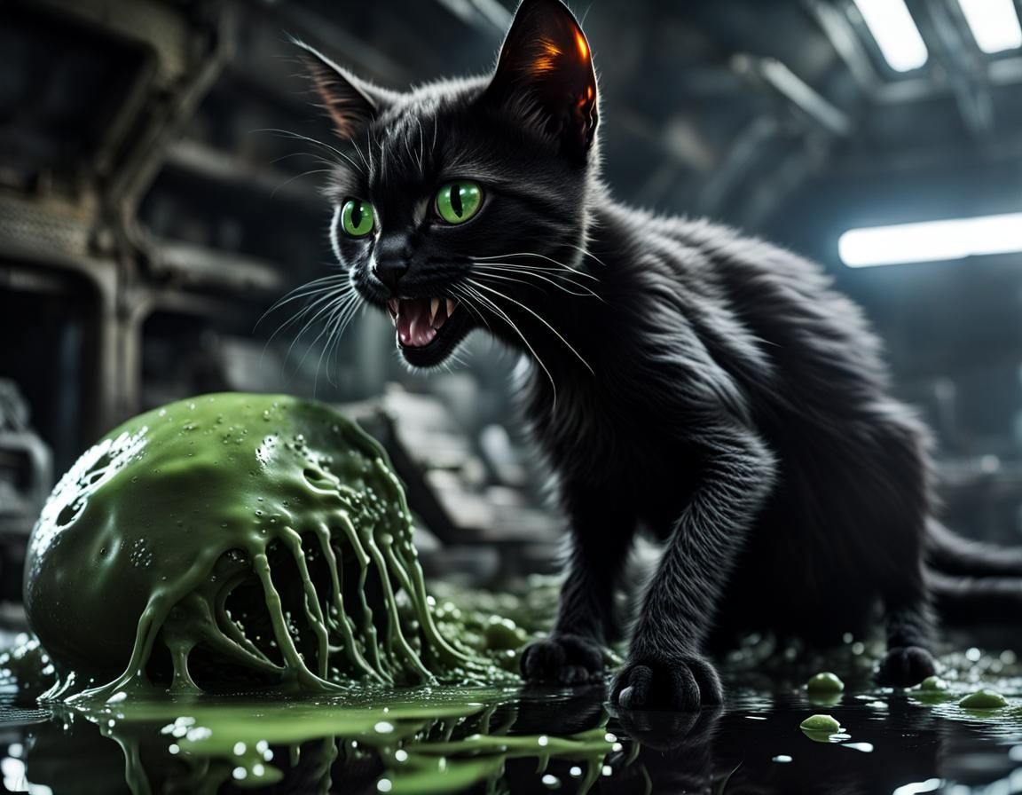 Hyperrealistic Kitten Xenomorph in Derelict Spaceship