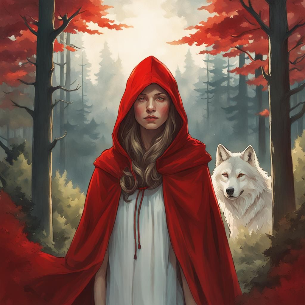 Red Riding Hood Portrait in Art Nouveau Style