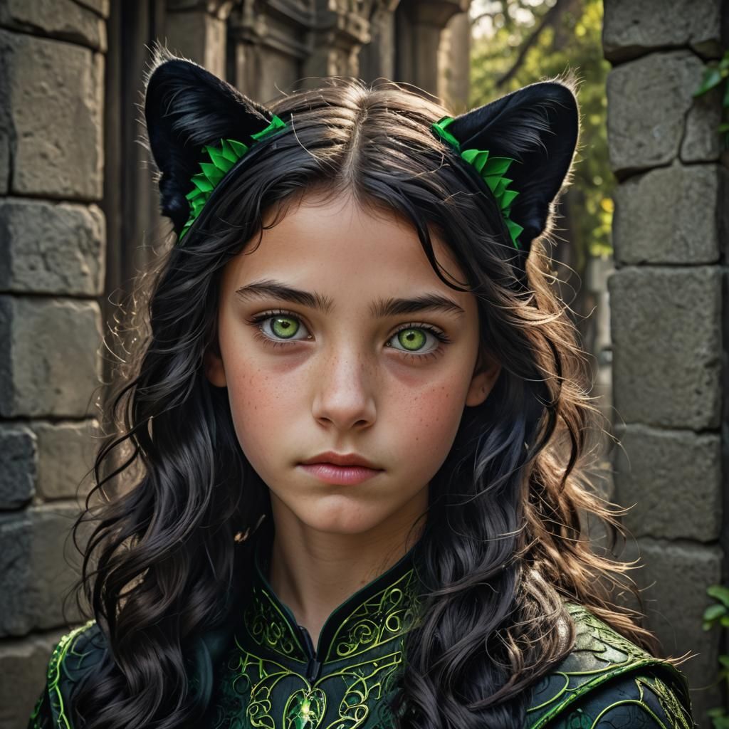 Girl with Panther Ears, Hyperrealistic 64MP Portrait