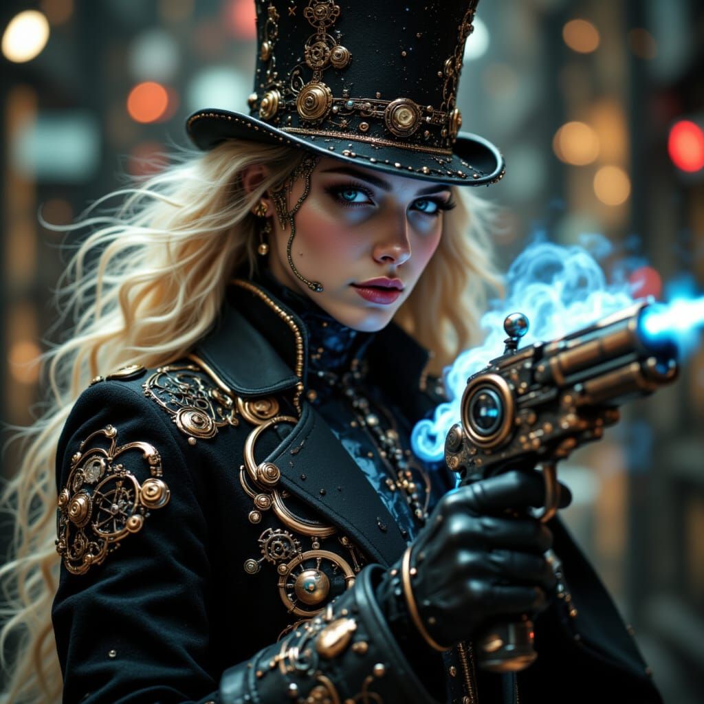 Steampunk Gentleman in Elegan Metal Armor and Top Hat